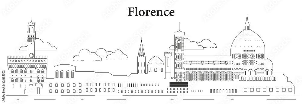 Florence skyline line art vector illustration