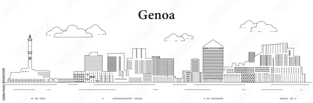 Genoa skyline line art vector illustration