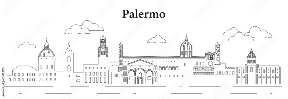 Palermo skyline line art vector illustration