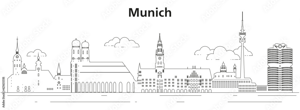 Munich skyline line art vector illustration