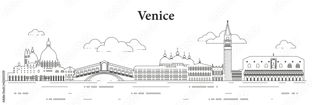 Venice skyline line art vector illustration
