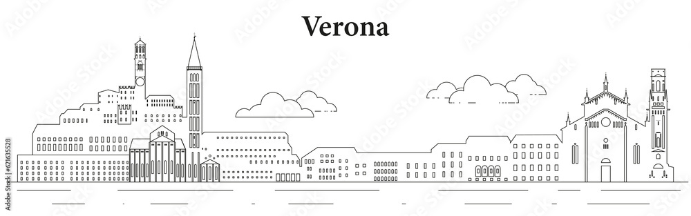 Verona skyline line art vector illustration