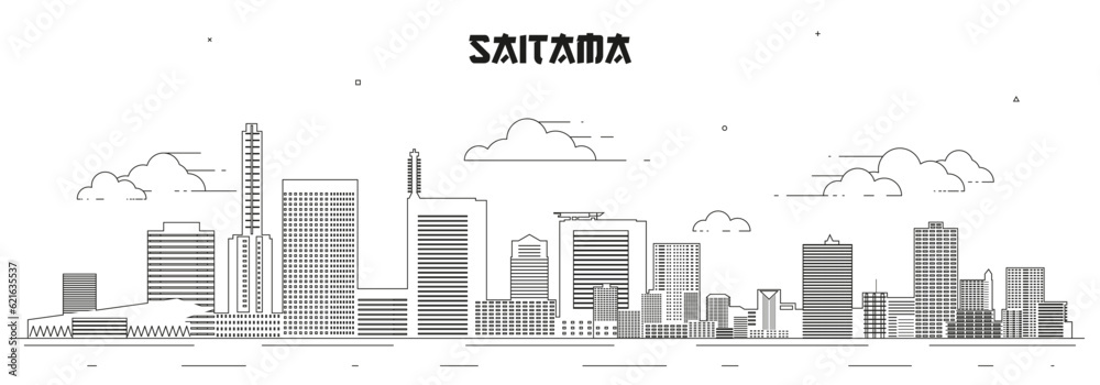 Saitama skyline line art vector illustration