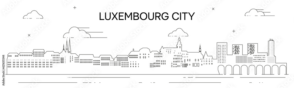 Luxembourg City skyline line art vector illustration