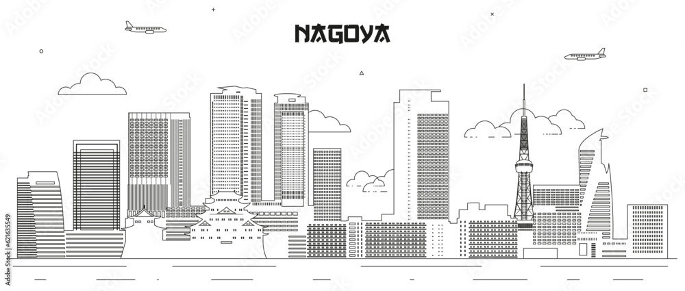 Nagoya skyline line art vector illustration