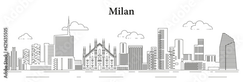 Milan skyline line art vector illustration