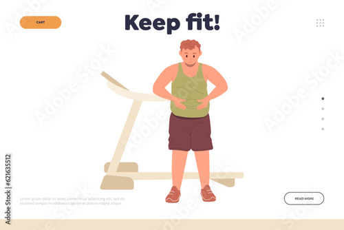 Keep fit concept for landing page design template providing online training for fat obese people