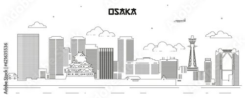 Osaka skyline line art vector illustration