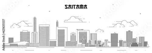 Fotografie Saitama skyline line art vector illustration