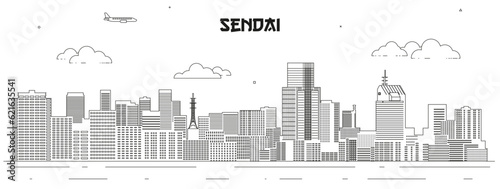 Photos Sendai skyline line art vector illustration