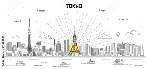 Tokyo skyline line art vector illustration