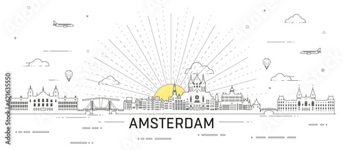 Amsterdam skyline line art vector illustration