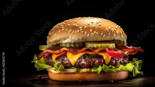  a hamburger with bacon, lettuce, tomato and cheese.  generative ai