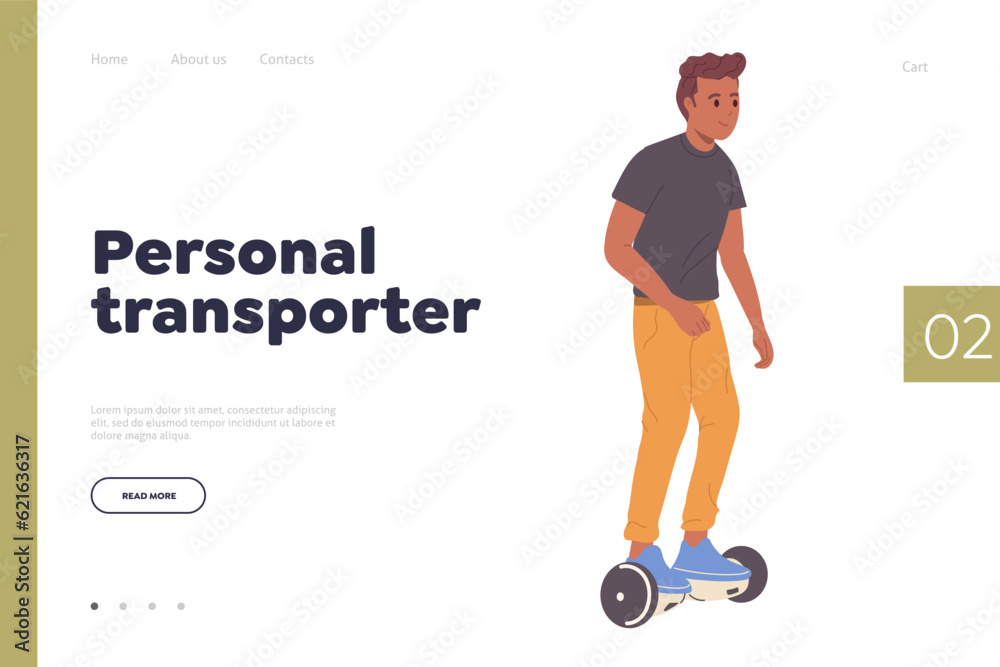 Landing page design template advertising personal transporter self balancing scooter hoverboard