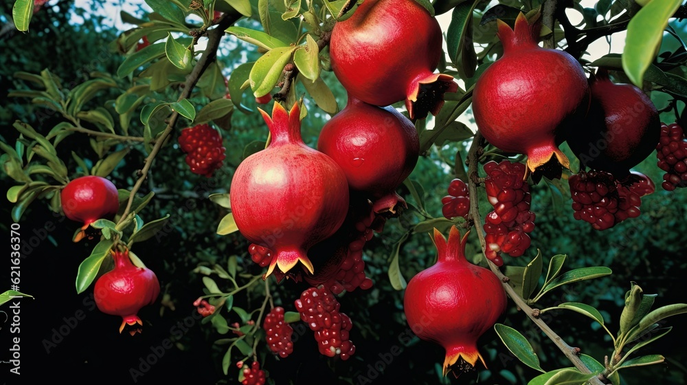 a tree filled with lots of ripe pomegranates. generative ai a tree filled with lots of ripe pomegranates. generative ai