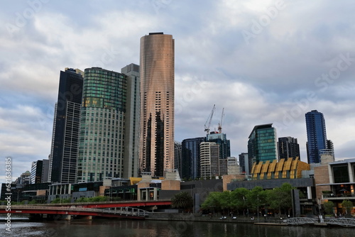 High-rise buildings of Southbank suburb seen from across the Yarra river. Melbourne-Australia-744