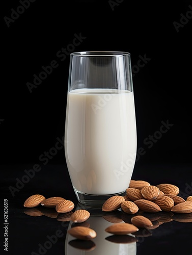 a minimalist shot of a glass of almond milk, generative ai photo