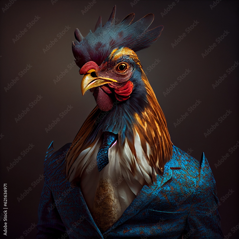 A chicken in a suit like a Boss concept