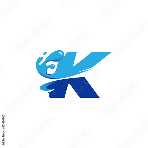 letter k logo with wave and water splash shape,creative initial letter,corporate identity,fresh letter logo