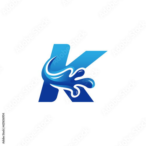 letter k logo with wave and water splash shape,creative initial letter,corporate identity,fresh letter logo