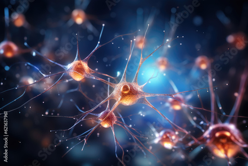 Illustration of neurons connections in the human brain for medical or educational purposes. Generative Ai, Ai.