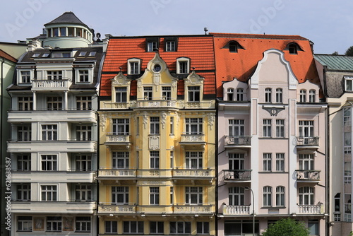 Top view of houses and architecture in Karlovy Vary, Czech Republic. Karlovy Vary is world famous spa