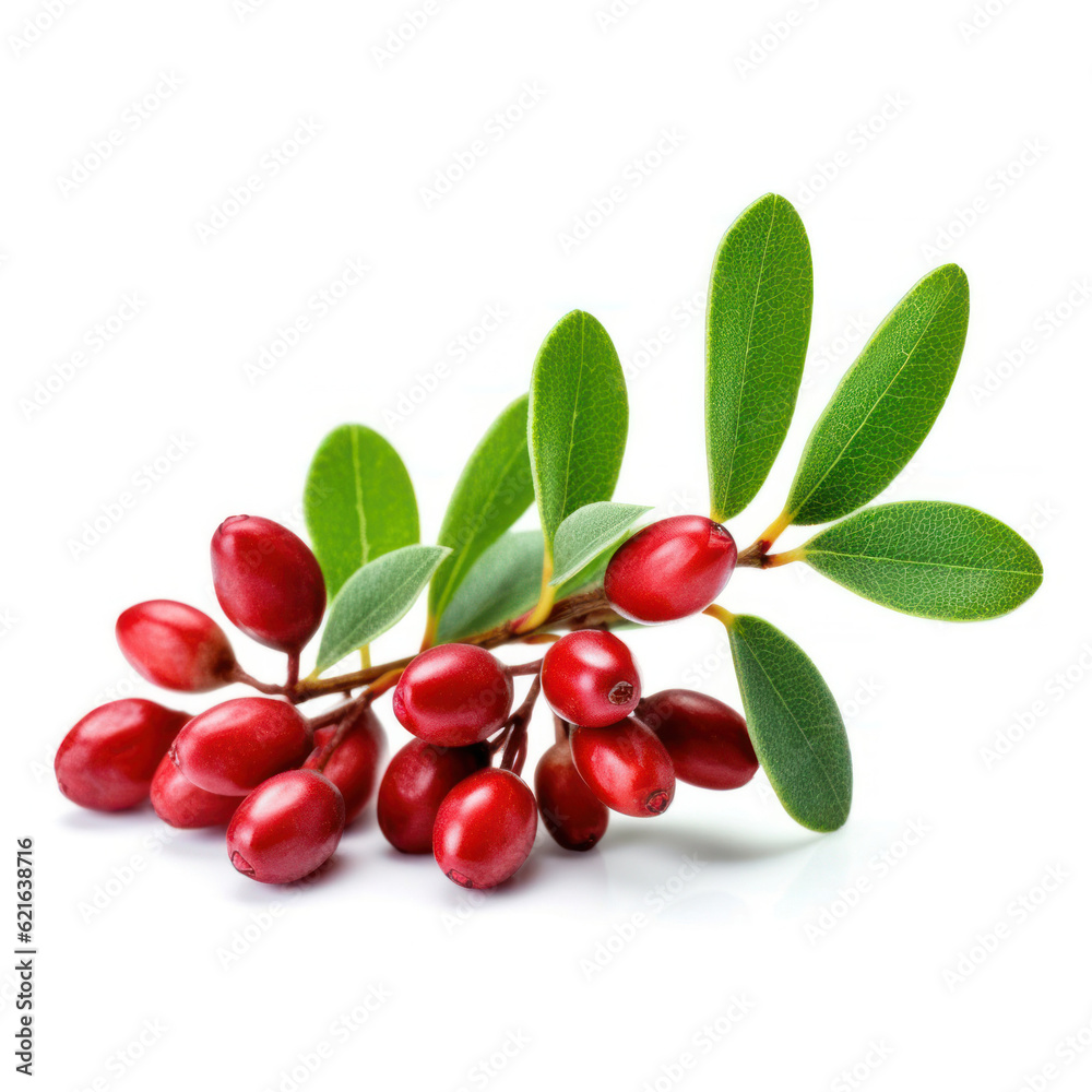 Rosehip. Berries with leaves isolated on a white background. Generative AI Rosehip. Berries with leaves isolated on a white background. Generative AI