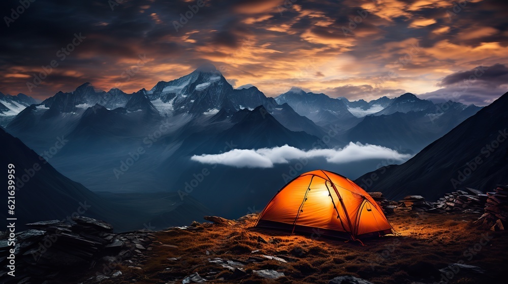 tent in the mountains ai generated image