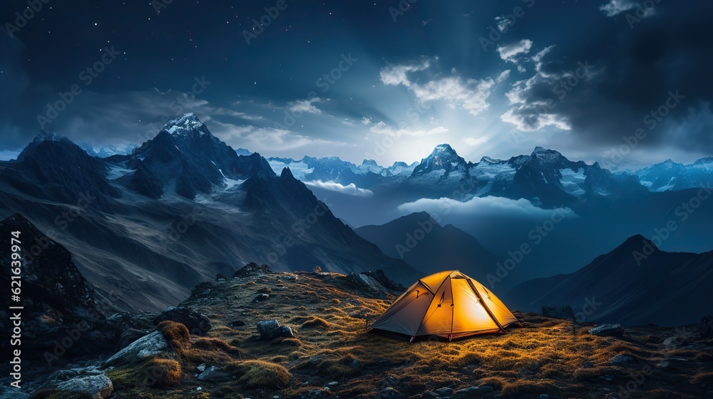 a tent in the mountains ai generated image