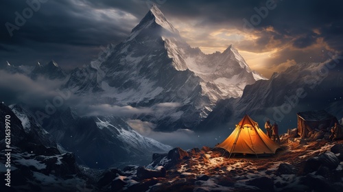 camping in the mountains ai generated