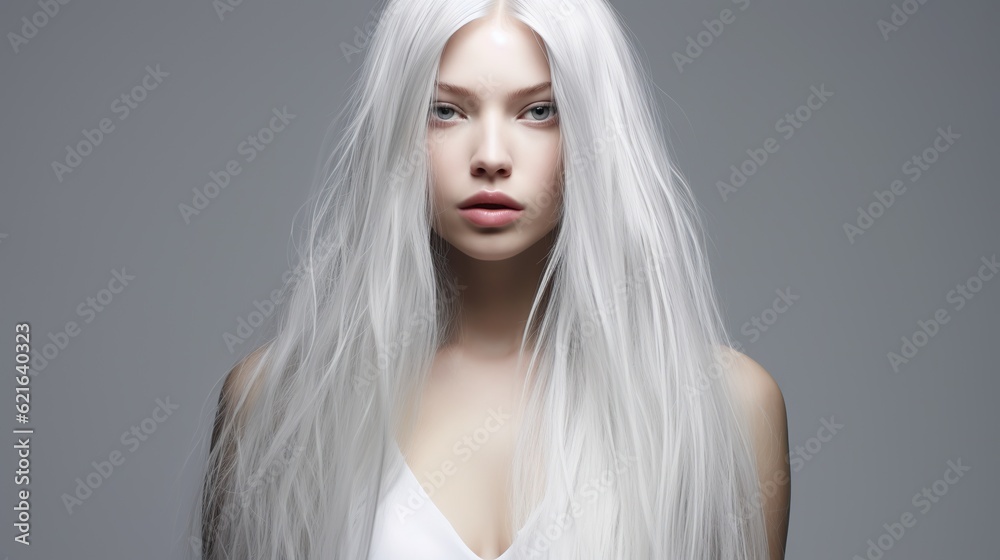 woman with long white straight hair ai generated image