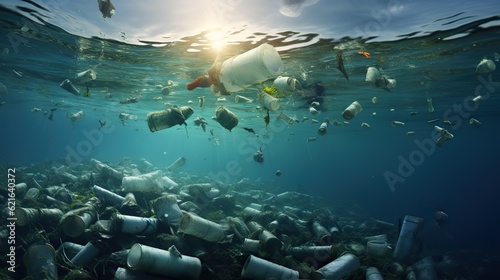 plastic garbage on the bottom of the sea ai generated image