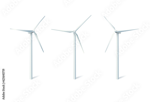 Wind power plant and factory. Wind turbines. Green energy industrial concept. Vector