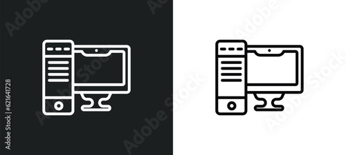 computer tower and the monitor outline icon in white and black colors. computer tower and the monitor flat vector icon from computer collection for web, mobile apps ui.