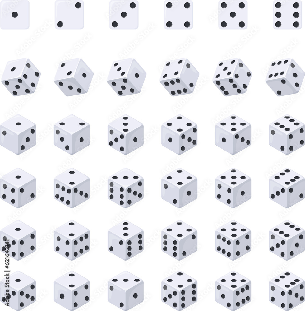 Isometric dice cube. Lucky dices number combinations for cards game or backgammon, rolling falling 3d cubes geometric shape with dot, gambling concept set neat vector illustration Isometric dice cube. Lucky dices number combinations for cards game or backgammon, rolling falling 3d cubes geometric shape with dot, gambling concept set neat vector illustration