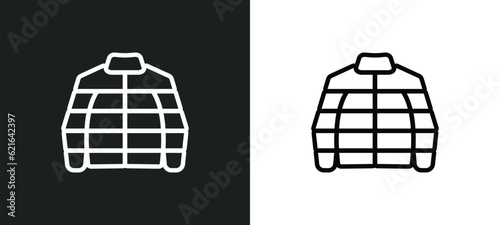 puffer jacket outline icon in white and black colors. puffer jacket flat vector icon from clothes collection for web, mobile apps and ui.