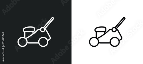 lawn mower outline icon in white and black colors. lawn mower flat vector icon from cleaning collection for web, mobile apps and ui.