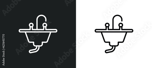 sink outline icon in white and black colors. sink flat vector icon from cleaning collection for web, mobile apps and ui.
