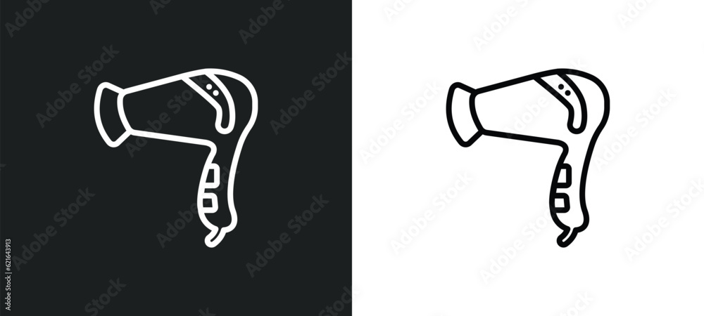 hairdryer cleanin outline icon in white and black colors. hairdryer cleanin flat vector icon from cleaning collection for web, mobile apps and ui.