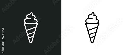 stripped ice cream cone outline icon in white and black colors. stripped ice cream cone flat vector icon from cinema collection for web, mobile apps and ui.