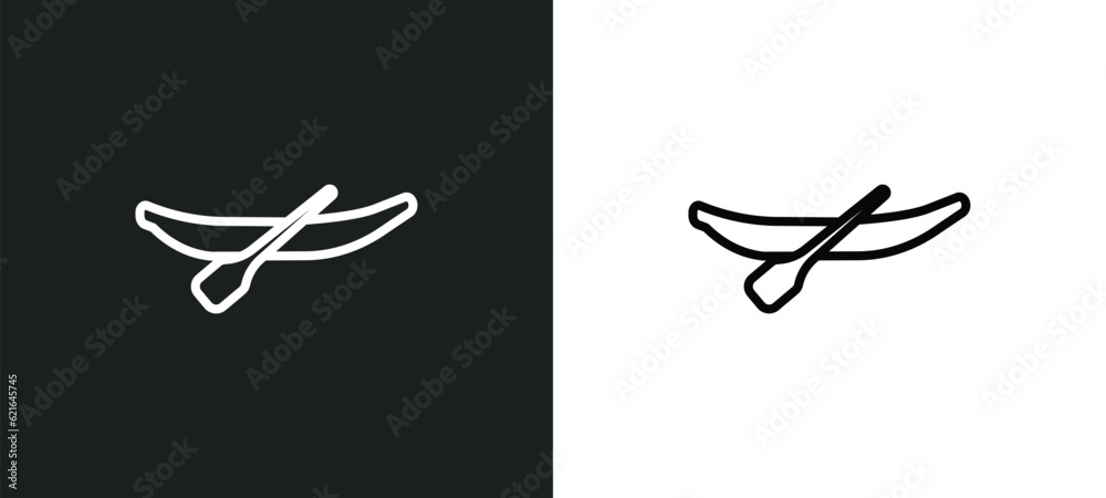 Obraz premium canoe outline icon in white and black colors. canoe flat vector icon from camping collection for web, mobile apps and ui.