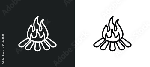 bonfire outline icon in white and black colors. bonfire flat vector icon from camping collection for web, mobile apps and ui.