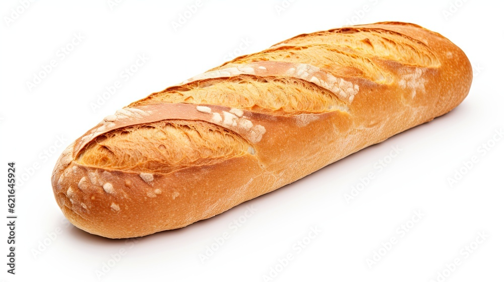 Isolated French Loaf Bread on White Background with Enhancing Golden Seed Sprinkles for Delicious Meal- Single Loaf Bread Image: Generative AI