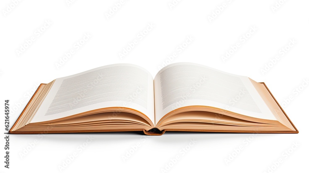 Isolated Open Book on White Background. A Close-Up View of an Opened Book, Perfect for Education and Literature Themes: Generative AI Isolated Open Book on White Background. A Close-Up View of an Opened Book, Perfect for Education and Literature Themes: Generative AI