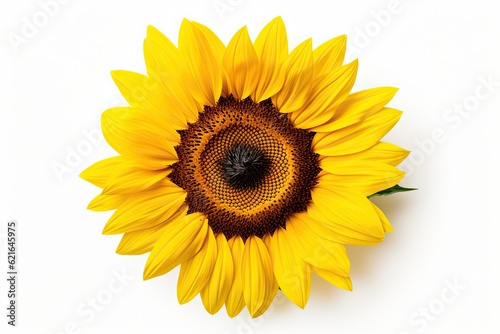 Isolated Ripe Sunflower with Yellow Petals and Dark Middle on White Background - Ideal for Seed and Oil Industry and Flower Lovers. Generative AI