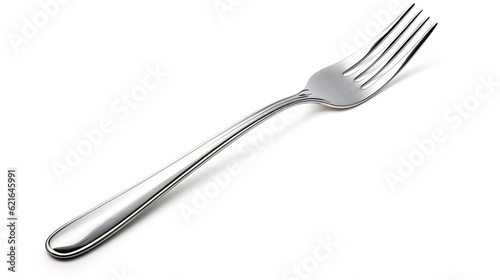 Isolated Steel Metal Table Fork. A White Background Brings Out the Silver Shine of this Stainless Steel Silverware Utensil: Generative AI