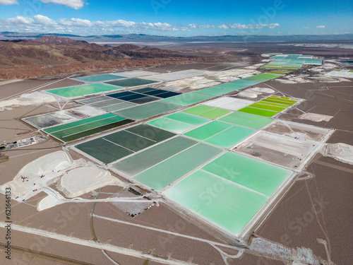 Lithium fields / evaporation ponds in the Atacama desert in Chile, South America - a surreal landscape where batteries are born