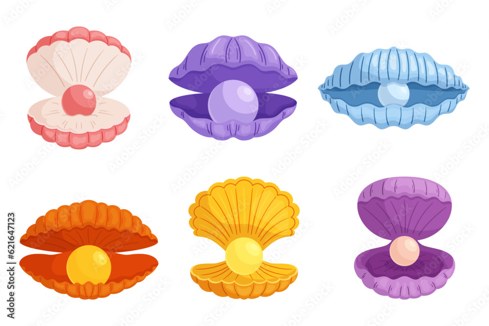 Natural Seashells With A Lustrous Pearls, Showcasing The Beauty Of The Ocean. Rare And Exquisite Treasure, Vector Natural Seashells With A Lustrous Pearls, Showcasing The Beauty Of The Ocean. Rare And Exquisite Treasure, Vector