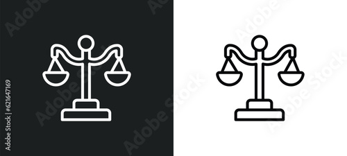 scale in balance outline icon in white and black colors. scale in balance flat vector icon from business collection for web, mobile apps and ui.
