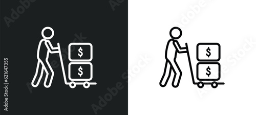 man carrying money outline icon in white and black colors. man carrying money flat vector icon from business collection for web, mobile apps and ui.